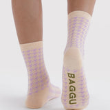 Baggu Crew Socks - Pink Houndstooth