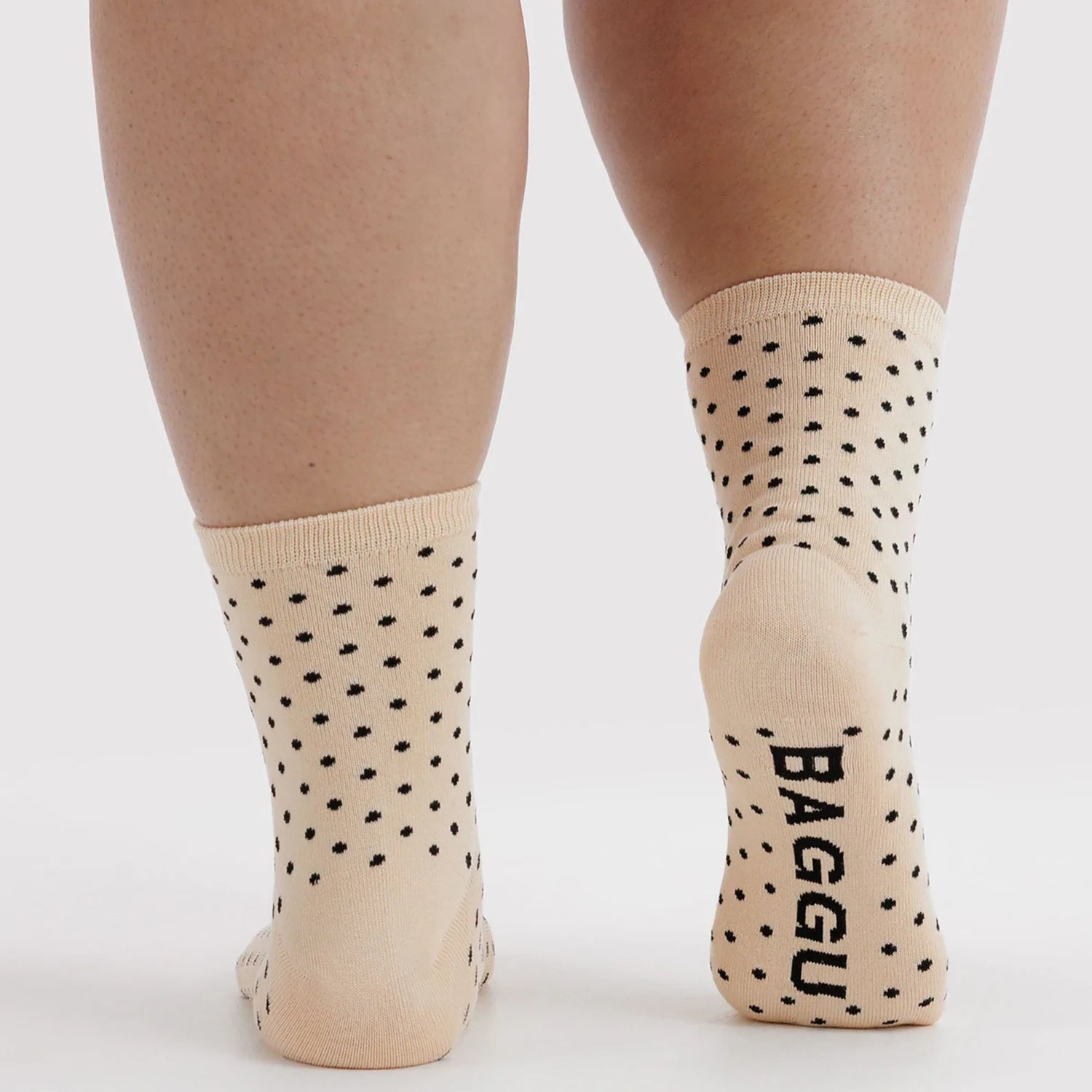Baggu Crew Socks - Micro Cream and Black Polka Dot