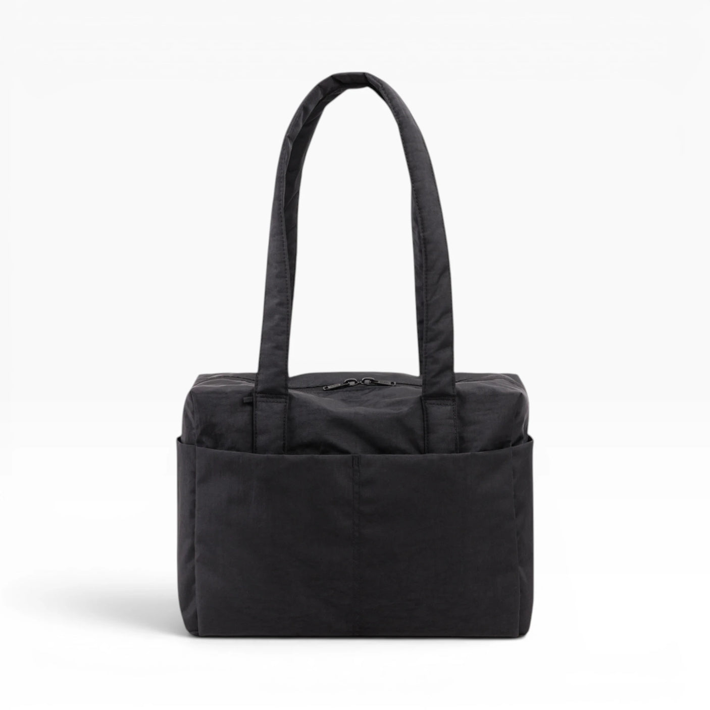Black cloud tote bag with top handles and zip closure