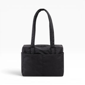 Black cloud tote bag with top handles and zip closure