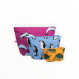 3-piece pouch set with penguin, dolphin, and turtle prints; magenta, blue, orange zippers