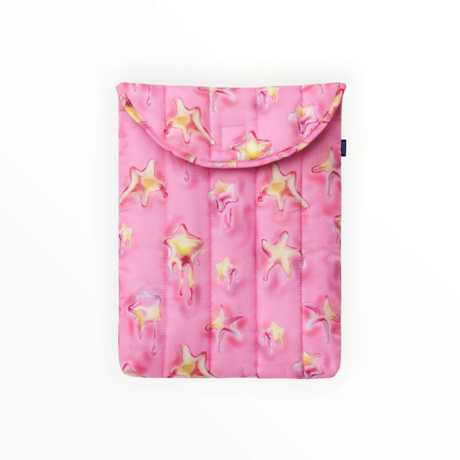 Pink puffy laptop case with star pattern and top flap for 13–14 inch laptops