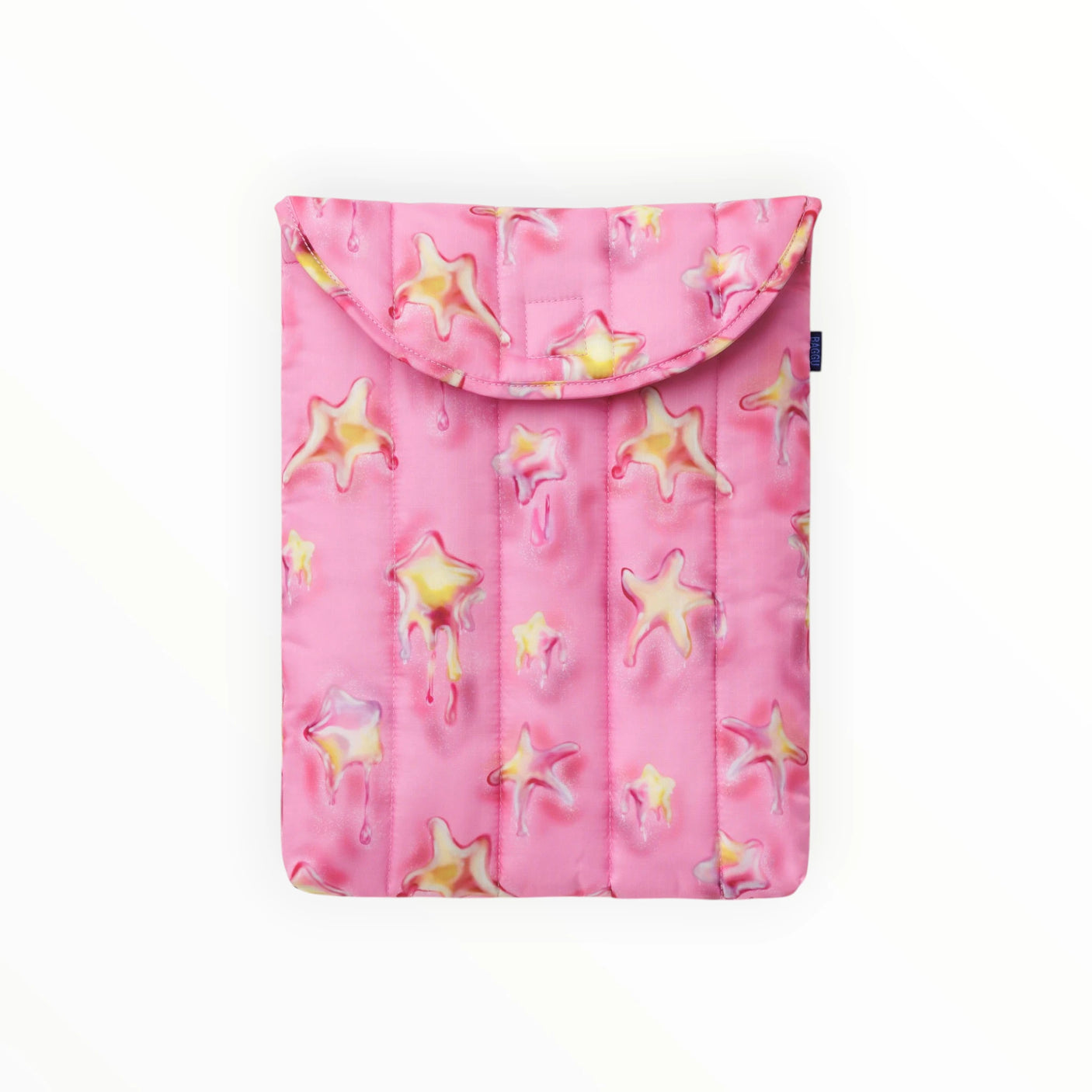 Pink puffy laptop case with star pattern and top flap for 13–14 inch laptops