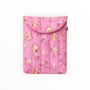 Pink puffy laptop case with star pattern and top flap for 13–14 inch laptops