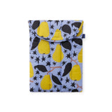 13–14" padded laptop case with yellow pear pattern and top flap, light blue