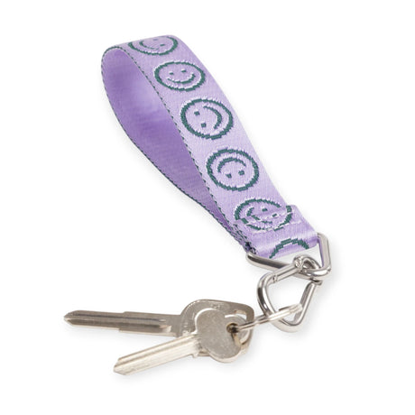Lilac smiley logo keychain with metal split ring and two key holders