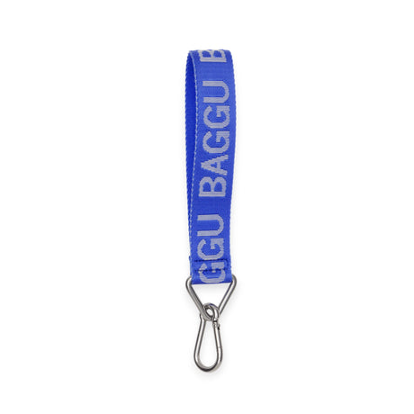 Royal blue Baggu Logo keychain with silver clip, isolated on white background, front view, gallery image 1