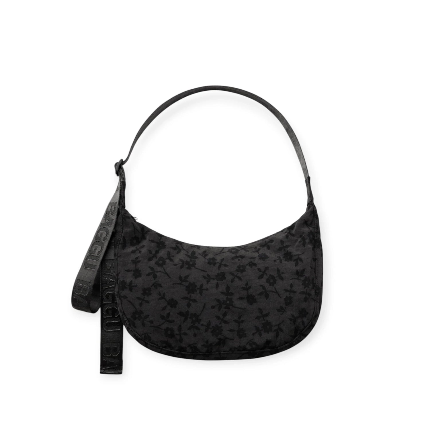 Baggu Medium Nylon Crescent Bag - Charcoal Ditsy Floral
