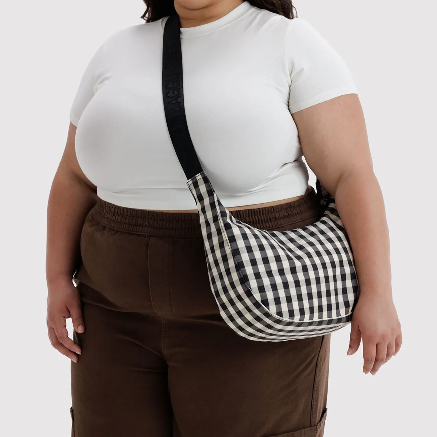Baggu Medium Nylon Crescent Bag - Black and Cream Gingham