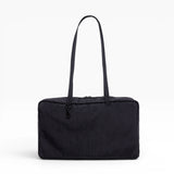 Medium nylon bowler bag in black with top handles and side zipper