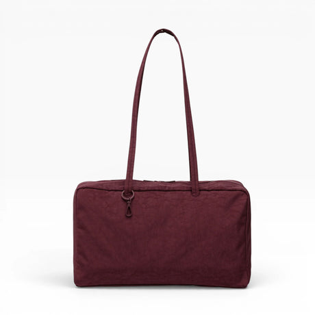 Medium nylon bowler bag, mahogany with top handles and zip closure