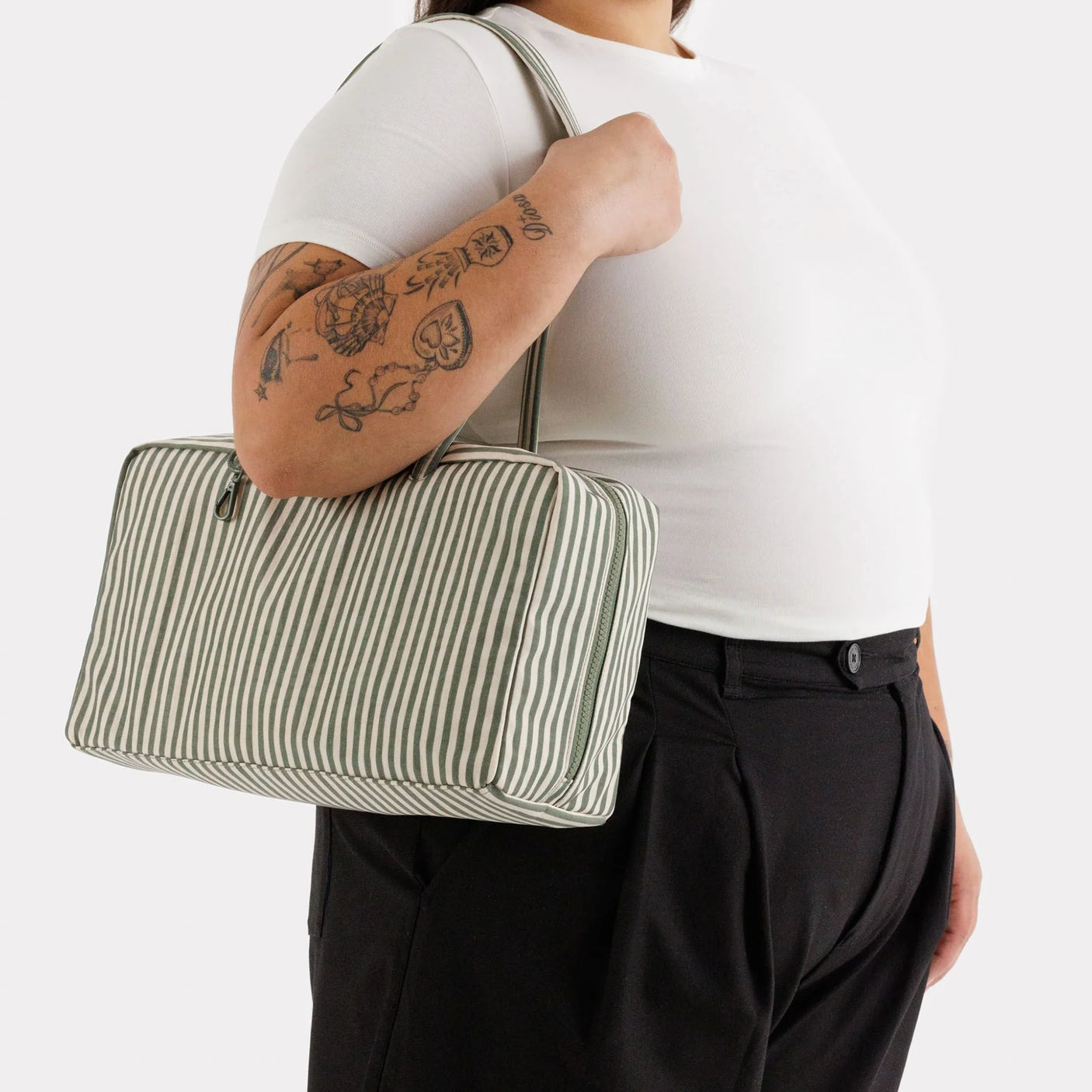 Baggu Medium Nylon Bowler Bag - Sage Stripe