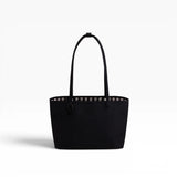 Medium nylon tote bag in solid black with top handles