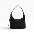 Baggu mini nylon shoulder bag, black, curved hobo shape with short shoulder strap