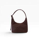 Baggu mini nylon shoulder bag, coffee brown hobo shape with short handles