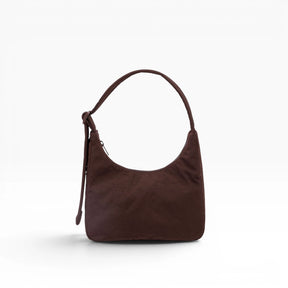 Baggu mini nylon shoulder bag, coffee brown hobo shape with short handles