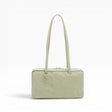 Celadon nylon bowler bag with top handles and front zipper pocket