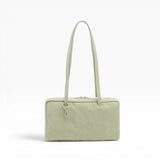 Celadon nylon bowler bag with top handles and front zipper pocket