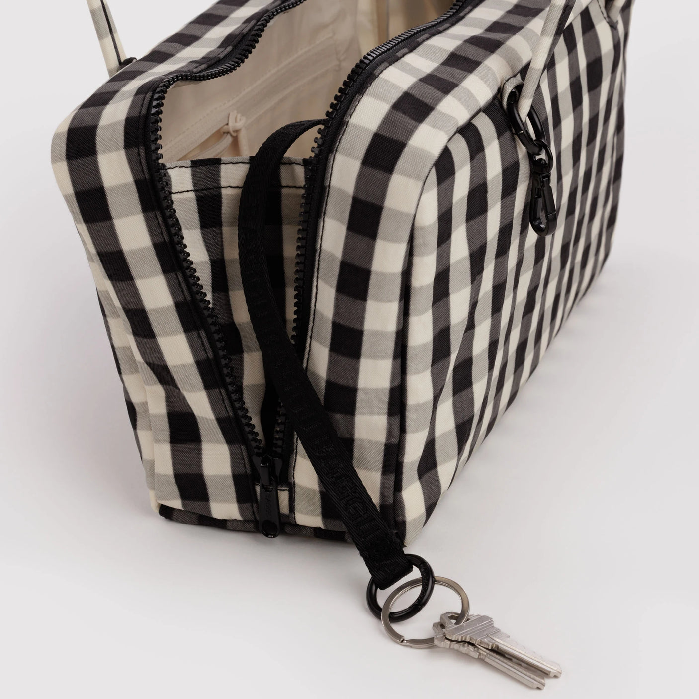Baggu Nylon Bowler Bag - Black and Cream Gingham