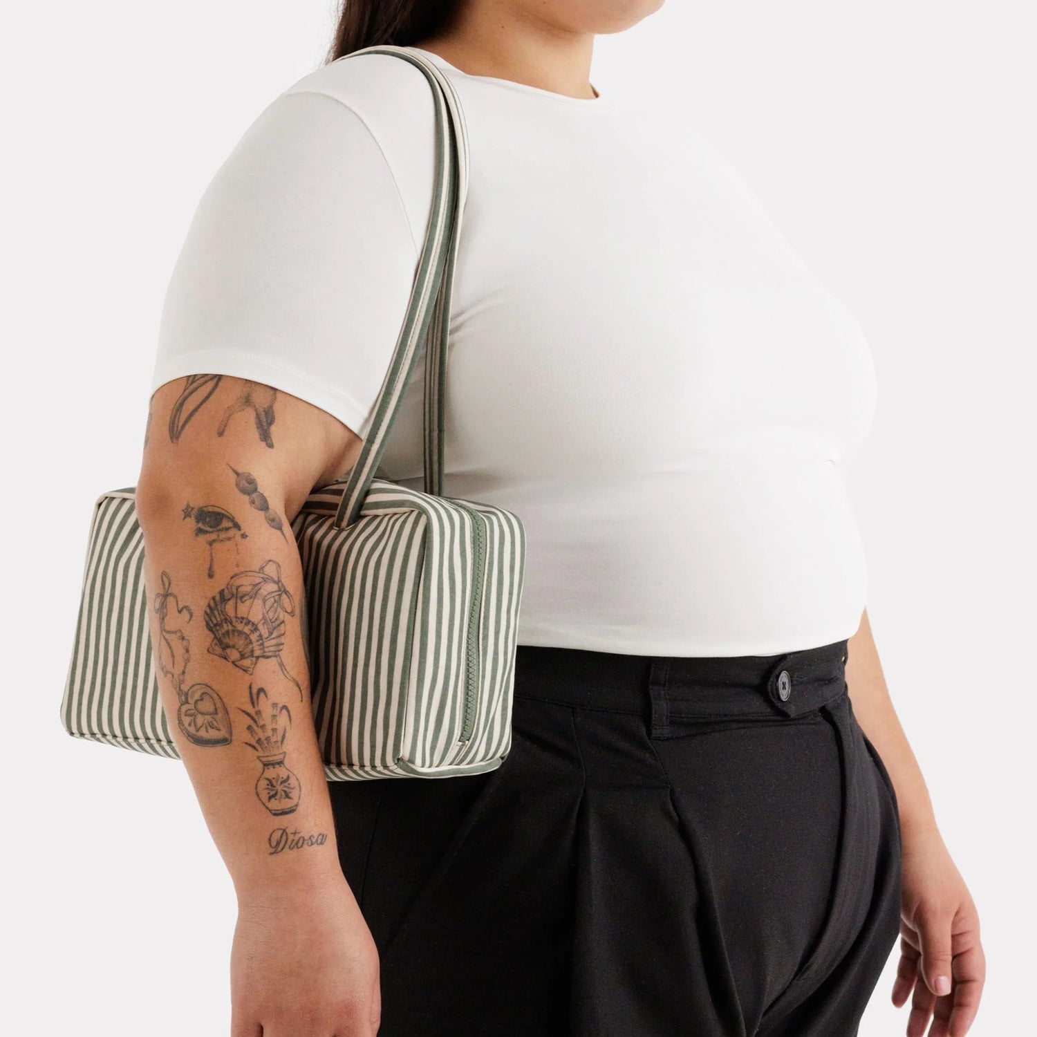 Baggu Nylon Bowler Bag - Sage Stripe