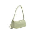 Celadon green nylon loaf bag with top handle and adjustable shoulder strap.