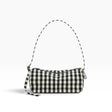 Black-and-cream gingham nylon loaf bag with zip top and shoulder strap