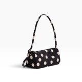Baggu black nylon polka dot loaf bag with short shoulder strap and zipper