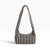Black-and-cream gingham nylon hobo bag with wide handles