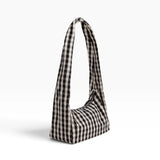 Black-and-cream gingham nylon hobo bag with slouchy tote shape