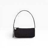 Baggu nylon pochette in black with top handle and zippered front, silver hardware