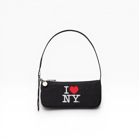 Nylon pochette bag with I Love NY logo, zip-top and carry handle, black fabric