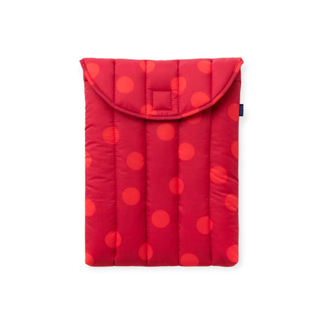 Quilted red polka-dot laptop case with flap and snap tab