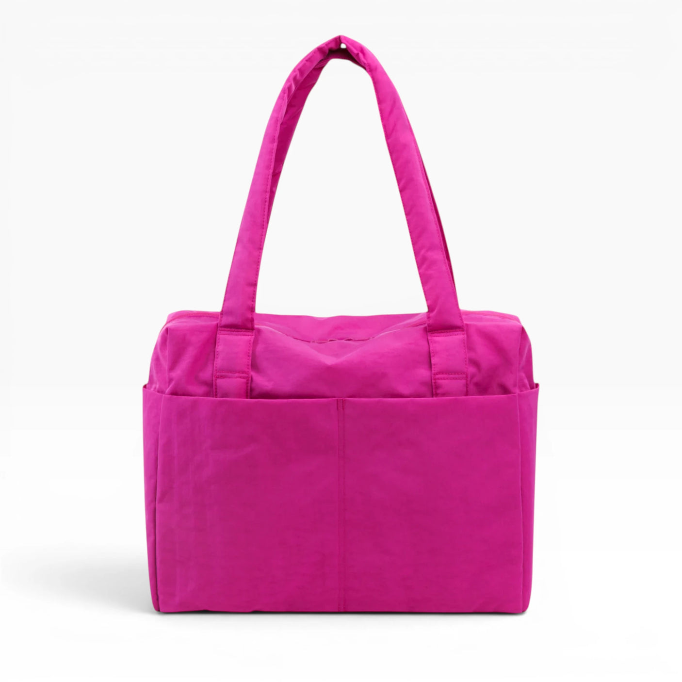 Deep fuchsia small tote bag with top handles and square front panel