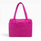 Deep fuchsia small tote bag with top handles and square front panel