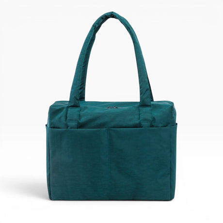 Baggu small carry-on tote in deep teal with top handles and front pocket