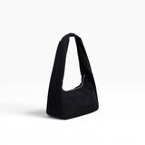 Black nylon small tote bag with curved top handles