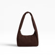 Small nylon hobo bag, coffee-brown, open top with short handles