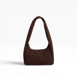 Small nylon hobo bag, coffee-brown, open top with short handles