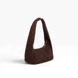Small nylon hobo bag, coffee brown, angled view with short handles