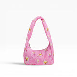 Pink nylon small hobo bag with star print and top handles