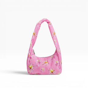 Pink nylon small hobo bag with star print and top handles