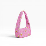 Pink nylon small hobo bag with star print and knotted top handles