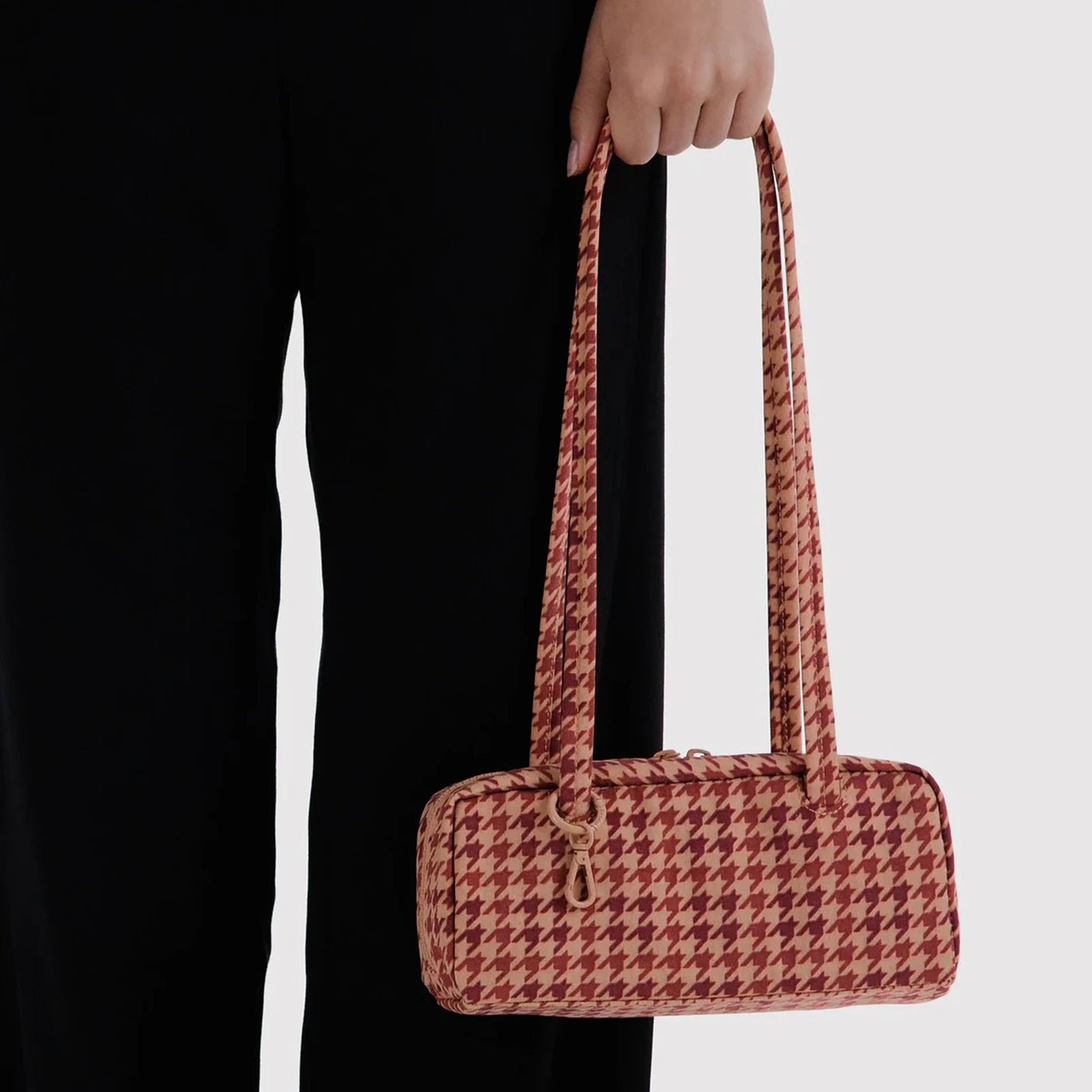 Baggu Small Bowler Bag - Tan Houndstooth