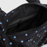 Black and sky blue micro dot small nylon duffle bag interior detail