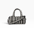 Small nylon duffle bag, black-and-cream gingham, top handle and side strap