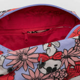 Designed with floral and cartoon character patterns, the Peanuts x Baggu - Floral Snoopy Makeup & Toiletry Bag features a vibrant red interior and a visible zipper pocket. This delightful creation from Baggu combines playful design with functionality, making it an ideal choice for stylishly organizing your essentials.