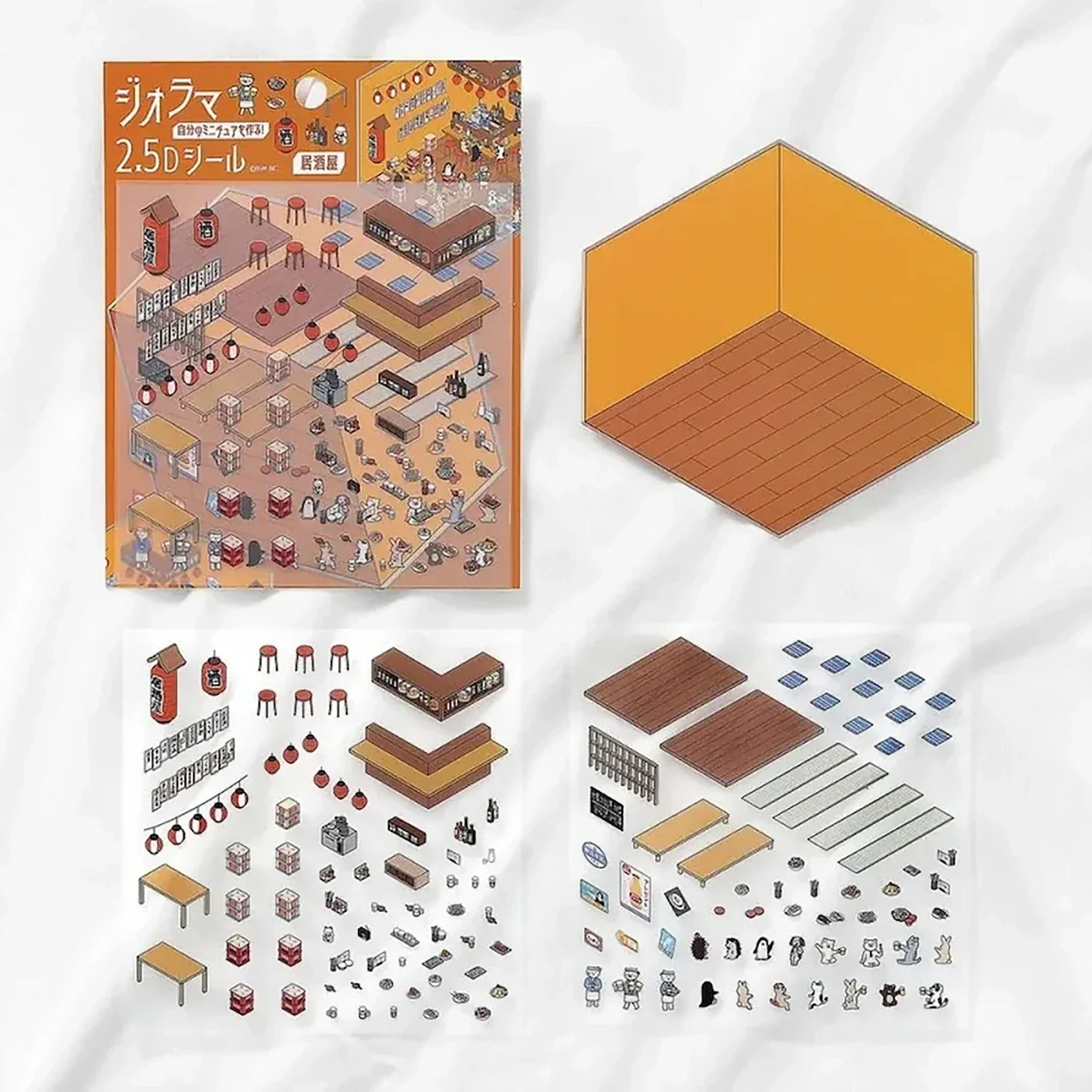 2.5D izakaya mini room sticker puzzle kit with room base and sticker parts