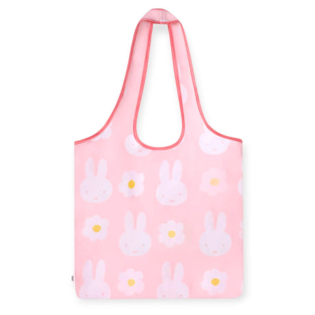 Pink bunny print tote bag with long handles