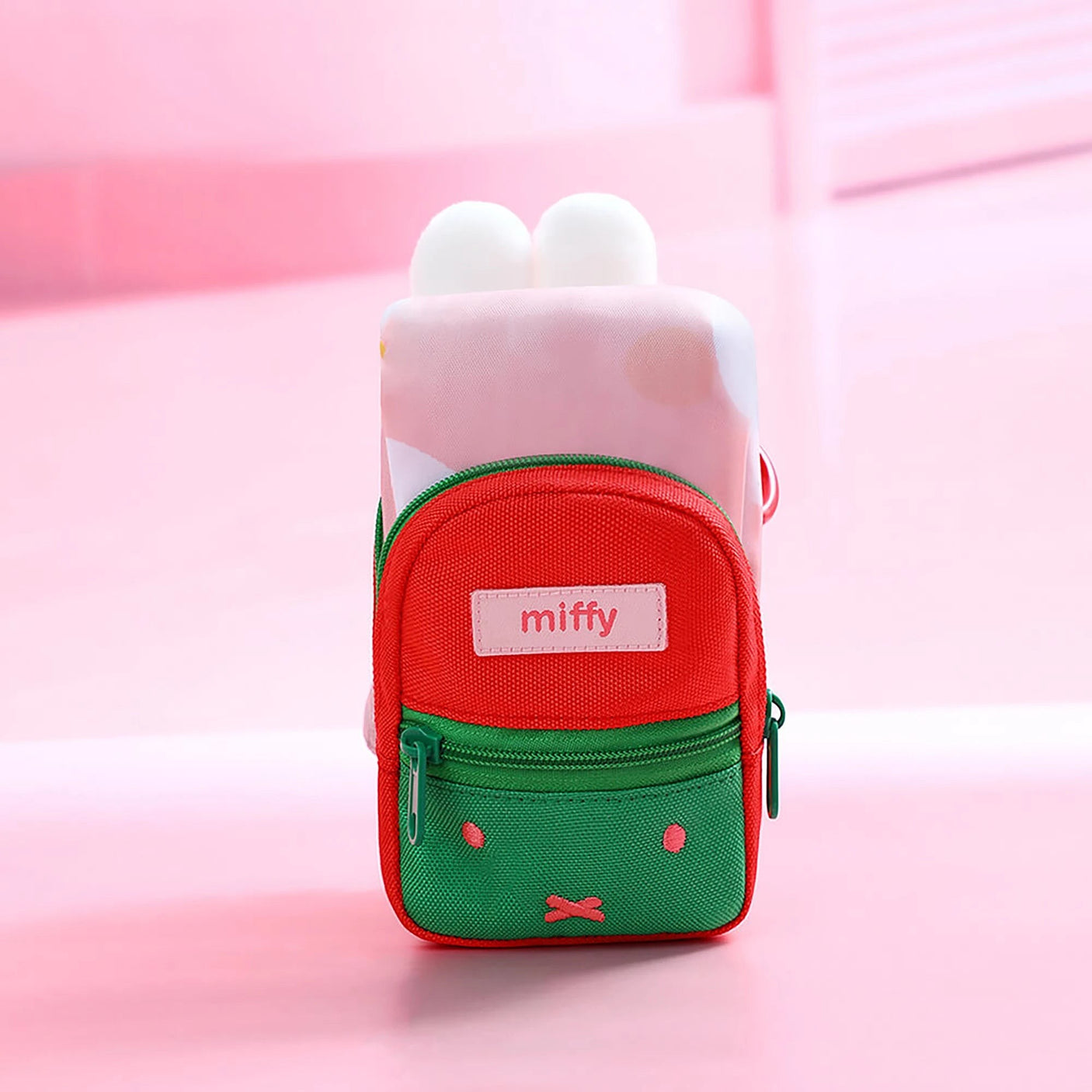 Red and green plush bunny mini backpack keychain with miffy label