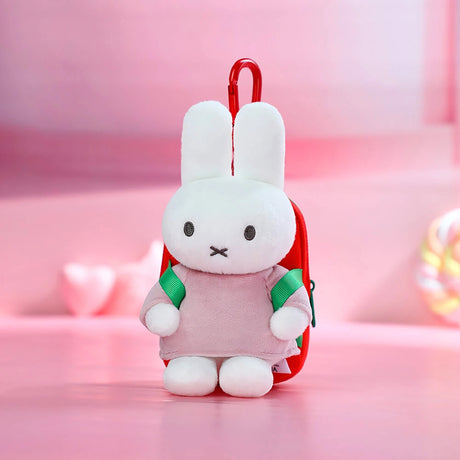 Plush bunny mini backpack keychain with red top clip